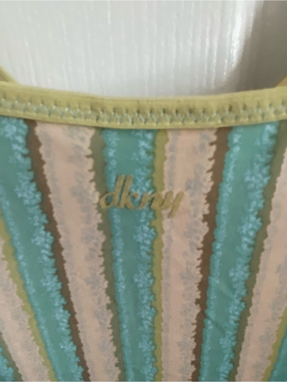 DKNY Striped Satin Chemise in Mint, Cream & Pale Yellow - Picture 4 of 4